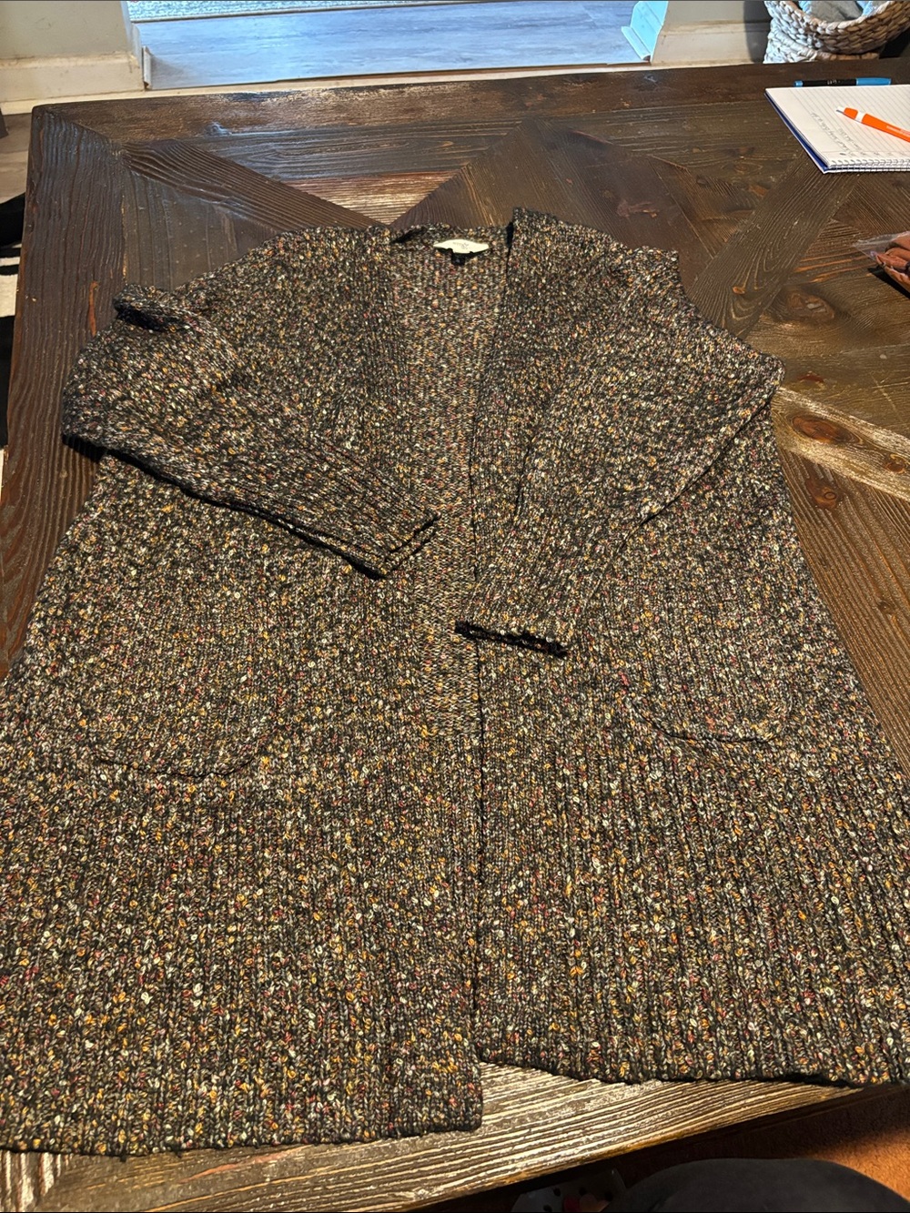 Multicolor Speckled Open-Front Cardigan Sweater